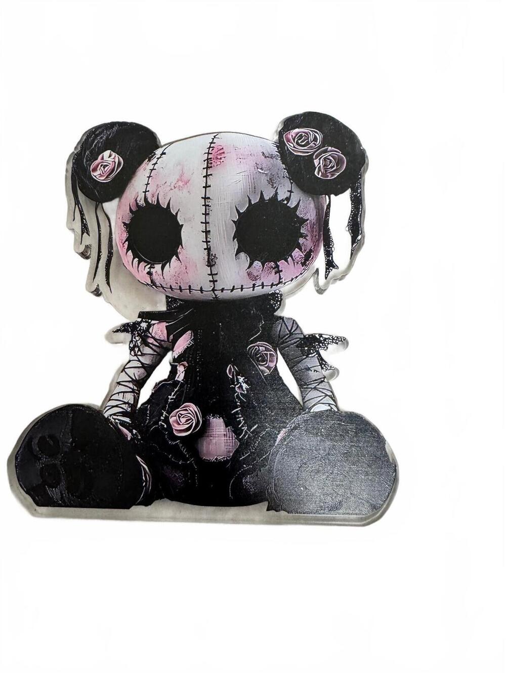 Goth Voodoo Rag Doll Flat Acrylic Flatback Figure Planar Resin Decor 5.25 Inch